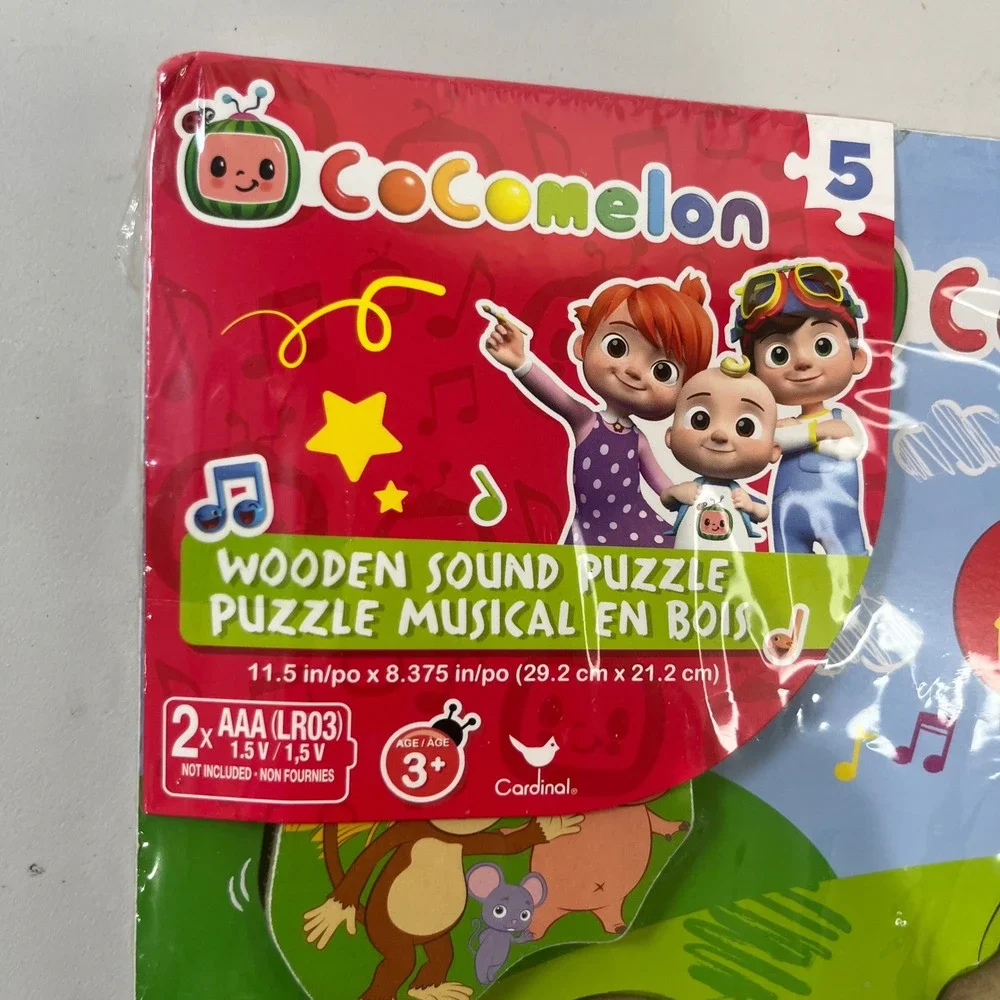 New Cocomelon Wooden Sound Puzzle Kids 5 Piece ABC Musical Educational Toy